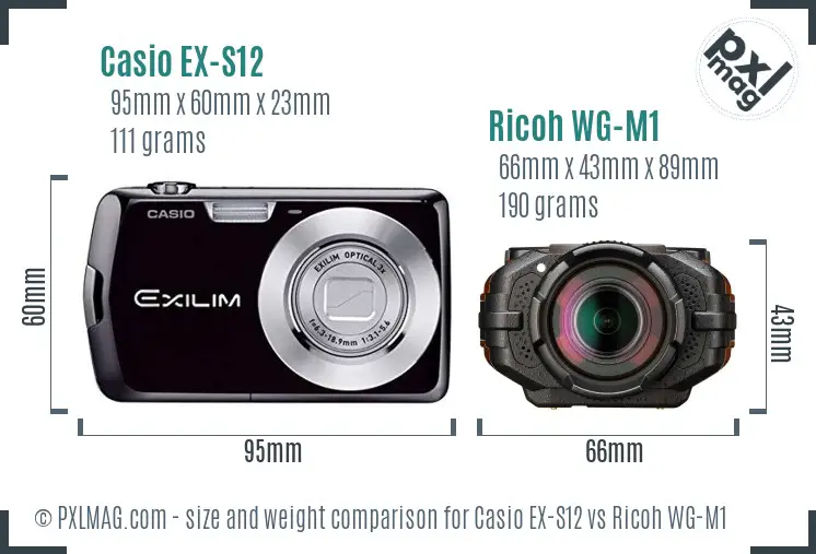 Casio EX-S12 vs Ricoh WG-M1 size comparison