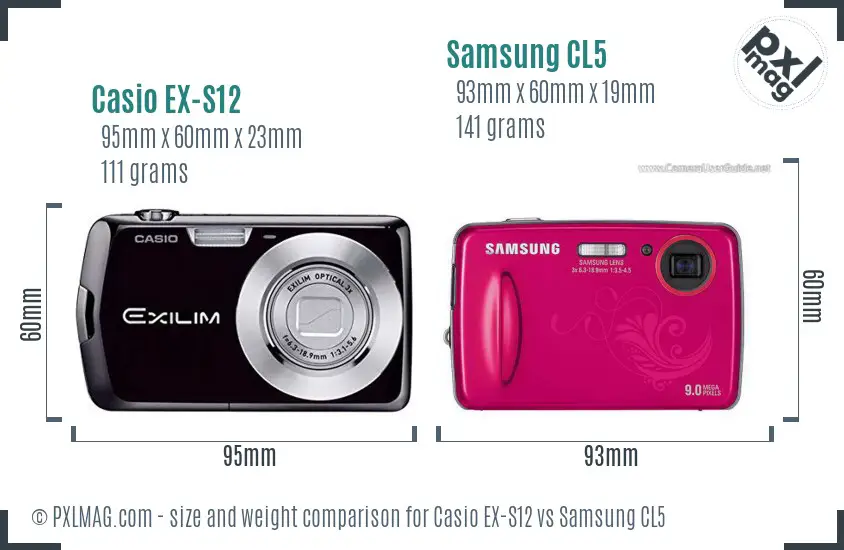 Casio EX-S12 vs Samsung CL5 size comparison