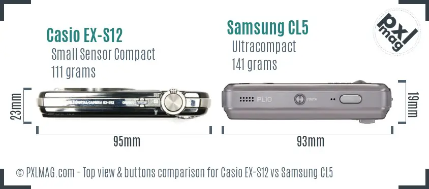 Casio EX-S12 vs Samsung CL5 top view buttons comparison