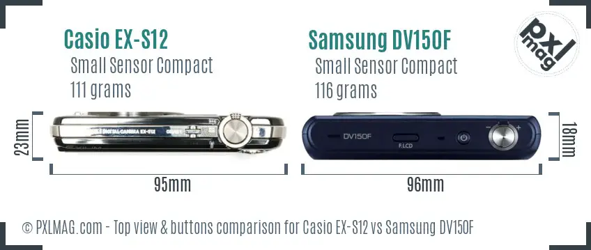Casio EX-S12 vs Samsung DV150F top view buttons comparison