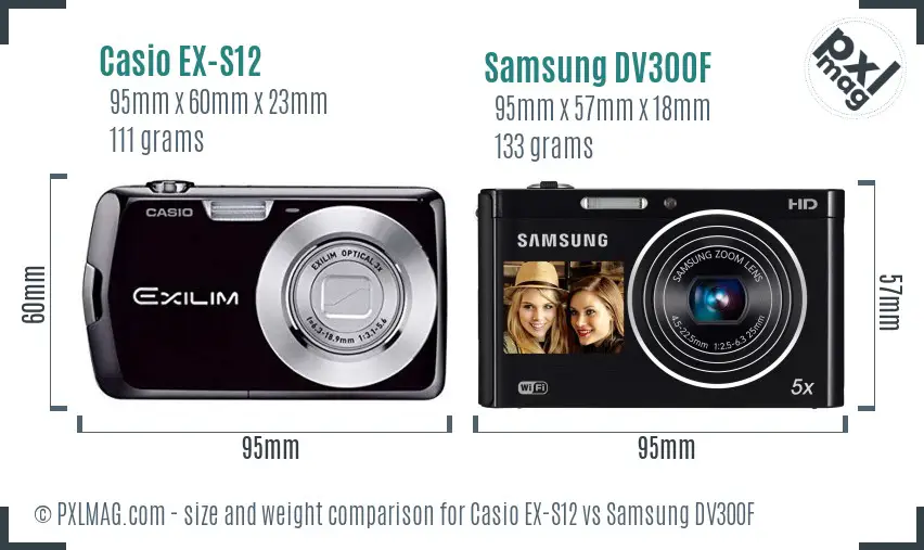 Casio EX-S12 vs Samsung DV300F size comparison