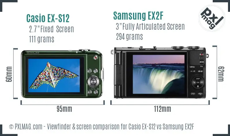 Casio EX-S12 vs Samsung EX2F Screen and Viewfinder comparison