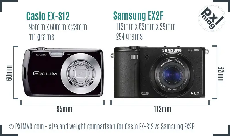 Casio EX-S12 vs Samsung EX2F size comparison