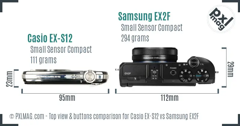 Casio EX-S12 vs Samsung EX2F top view buttons comparison