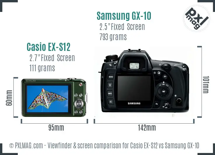 Casio EX-S12 vs Samsung GX-10 Screen and Viewfinder comparison