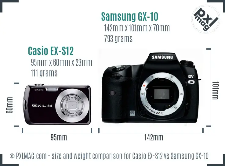 Casio EX-S12 vs Samsung GX-10 size comparison