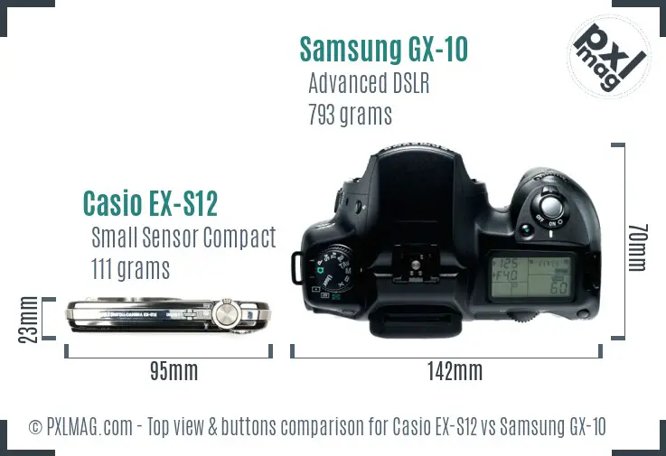 Casio EX-S12 vs Samsung GX-10 top view buttons comparison