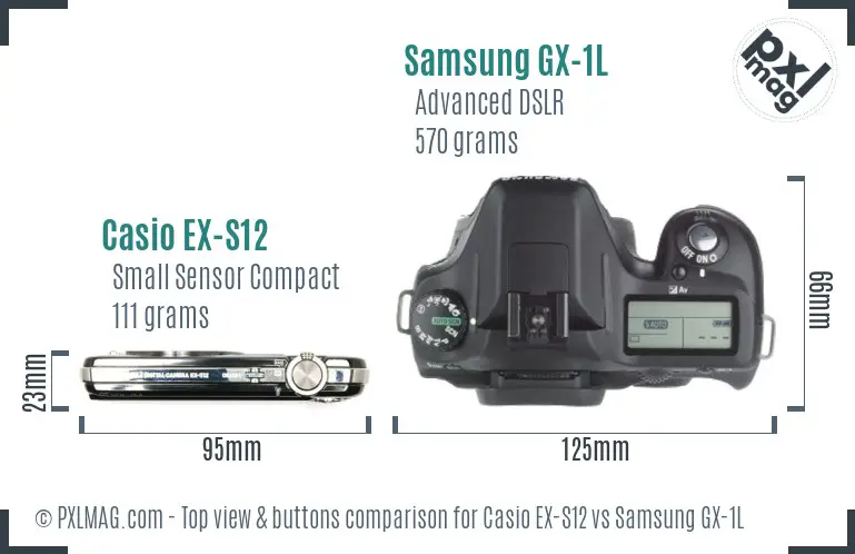 Casio EX-S12 vs Samsung GX-1L top view buttons comparison