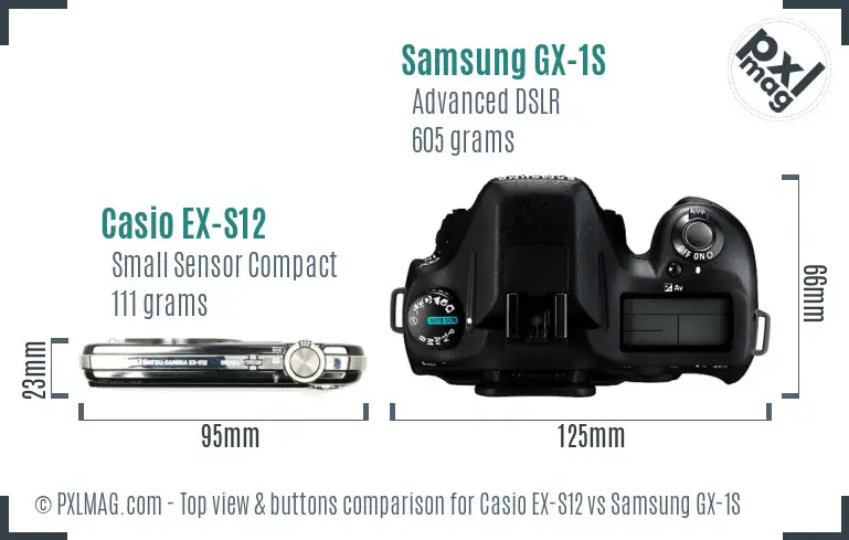 Casio EX-S12 vs Samsung GX-1S top view buttons comparison