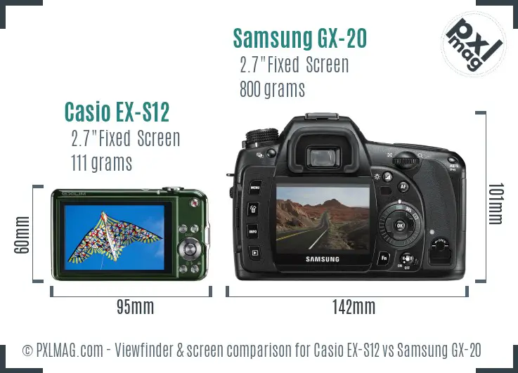 Casio EX-S12 vs Samsung GX-20 Screen and Viewfinder comparison