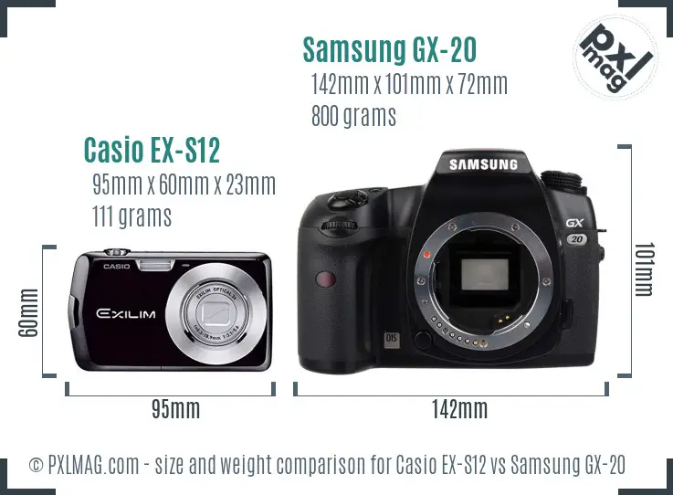 Casio EX-S12 vs Samsung GX-20 size comparison