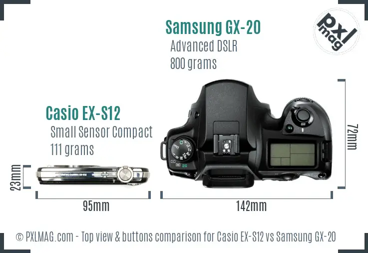 Casio EX-S12 vs Samsung GX-20 top view buttons comparison