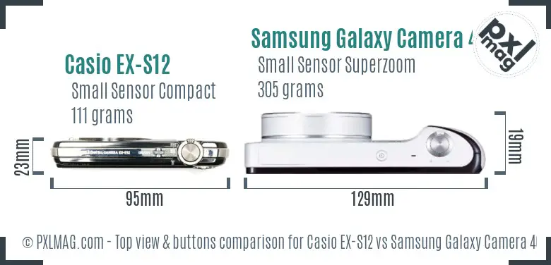Casio EX-S12 vs Samsung Galaxy Camera 4G top view buttons comparison