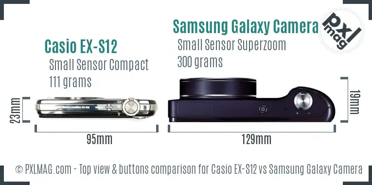 Casio EX-S12 vs Samsung Galaxy Camera top view buttons comparison Casio EX-S12 vs Samsung Galaxy Camera top view buttons comparison