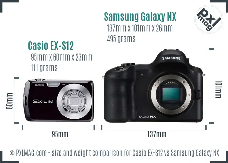 Casio EX-S12 vs Samsung Galaxy NX size comparison