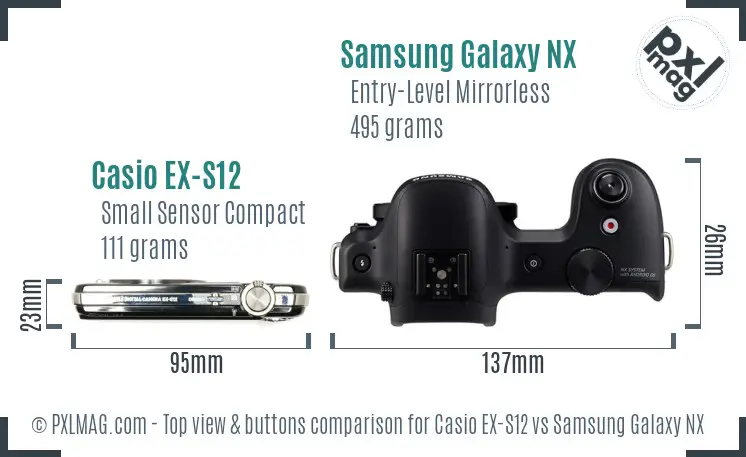 Casio EX-S12 vs Samsung Galaxy NX top view buttons comparison