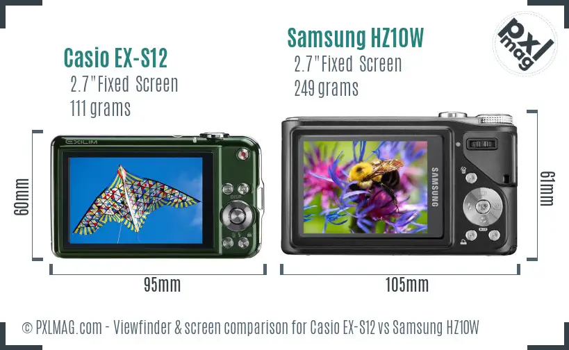 Casio EX-S12 vs Samsung HZ10W Screen and Viewfinder comparison