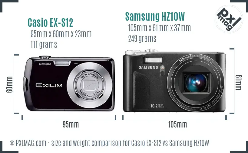 Casio EX-S12 vs Samsung HZ10W size comparison