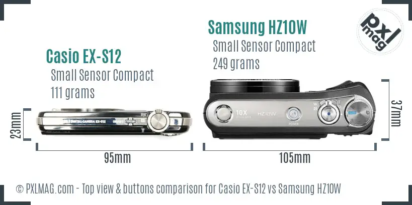 Casio EX-S12 vs Samsung HZ10W top view buttons comparison