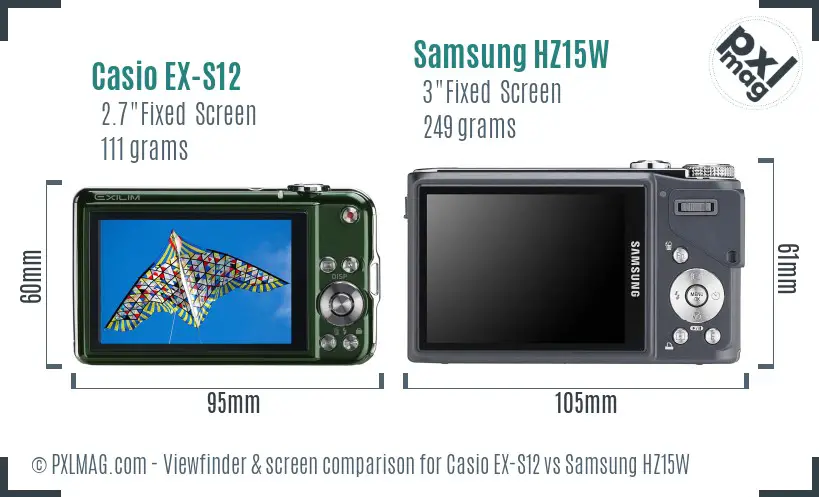 Casio EX-S12 vs Samsung HZ15W Screen and Viewfinder comparison