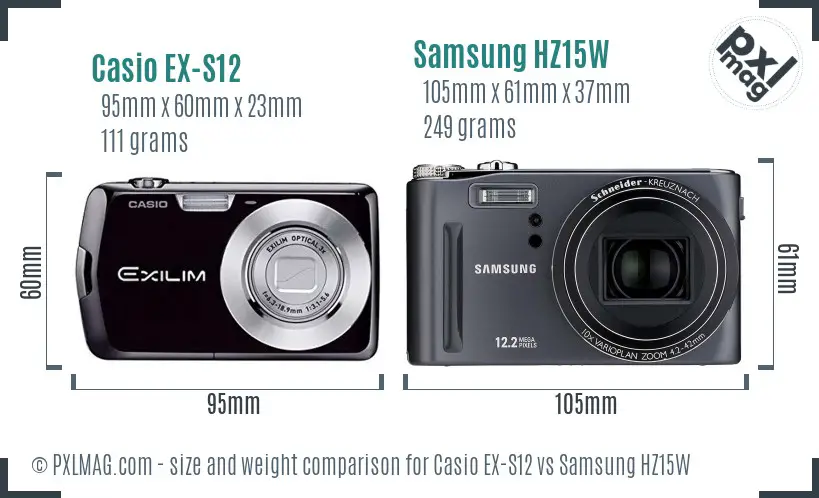 Casio EX-S12 vs Samsung HZ15W size comparison