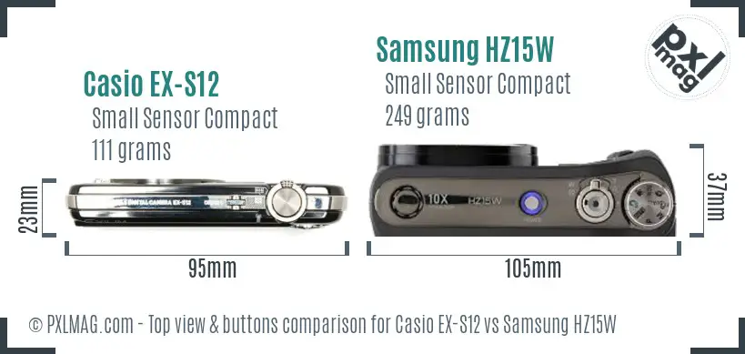 Casio EX-S12 vs Samsung HZ15W top view buttons comparison