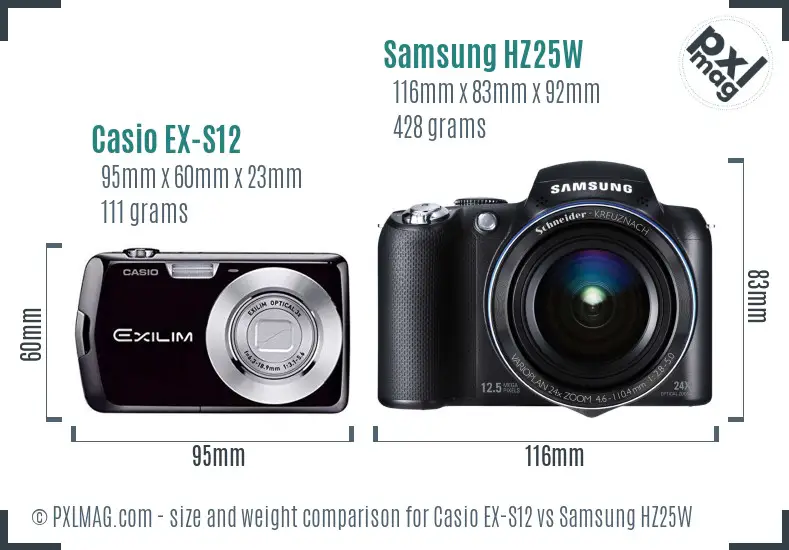 Casio EX-S12 vs Samsung HZ25W size comparison