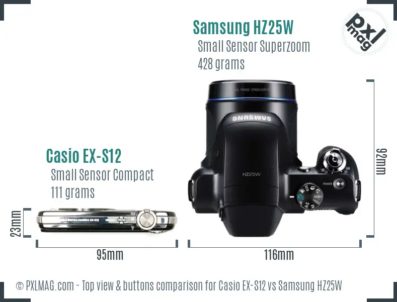 Casio EX-S12 vs Samsung HZ25W top view buttons comparison