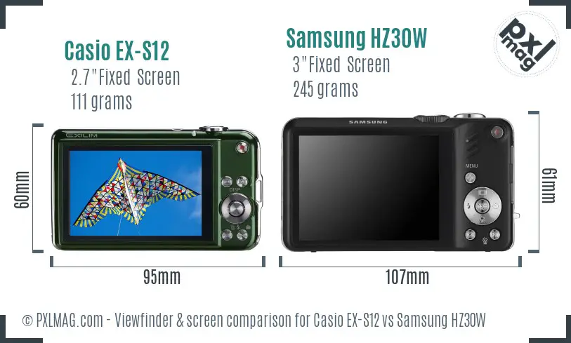 Casio EX-S12 vs Samsung HZ30W Screen and Viewfinder comparison