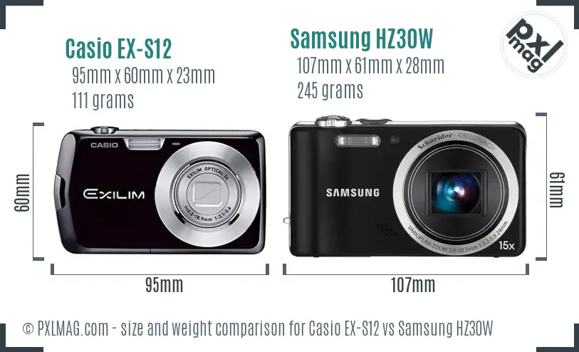 Casio EX-S12 vs Samsung HZ30W size comparison