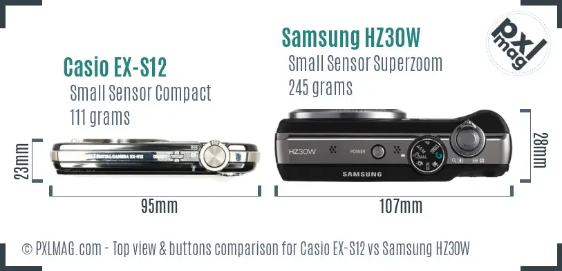 Casio EX-S12 vs Samsung HZ30W top view buttons comparison