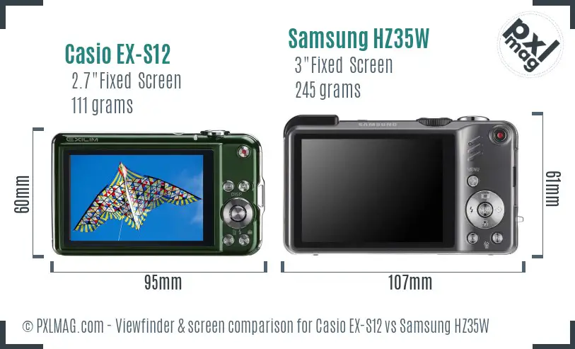 Casio EX-S12 vs Samsung HZ35W Screen and Viewfinder comparison