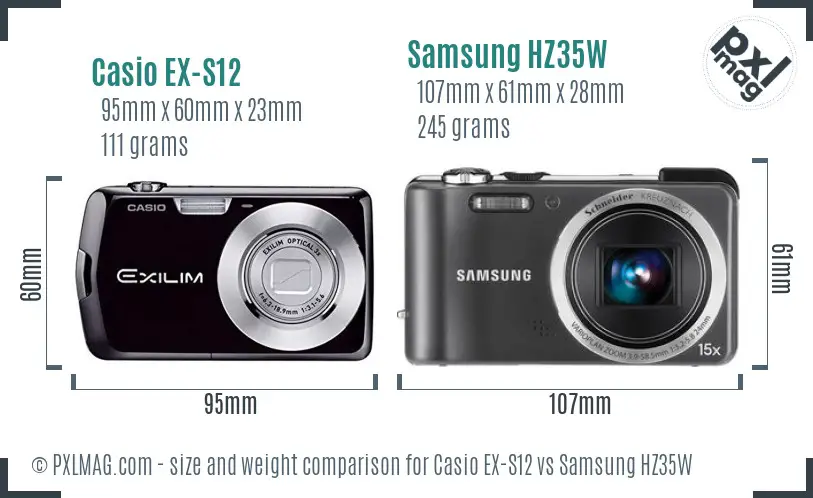 Casio EX-S12 vs Samsung HZ35W size comparison