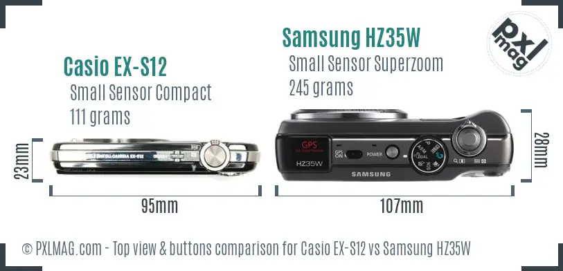 Casio EX-S12 vs Samsung HZ35W top view buttons comparison