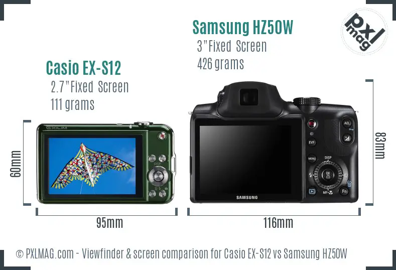 Casio EX-S12 vs Samsung HZ50W Screen and Viewfinder comparison
