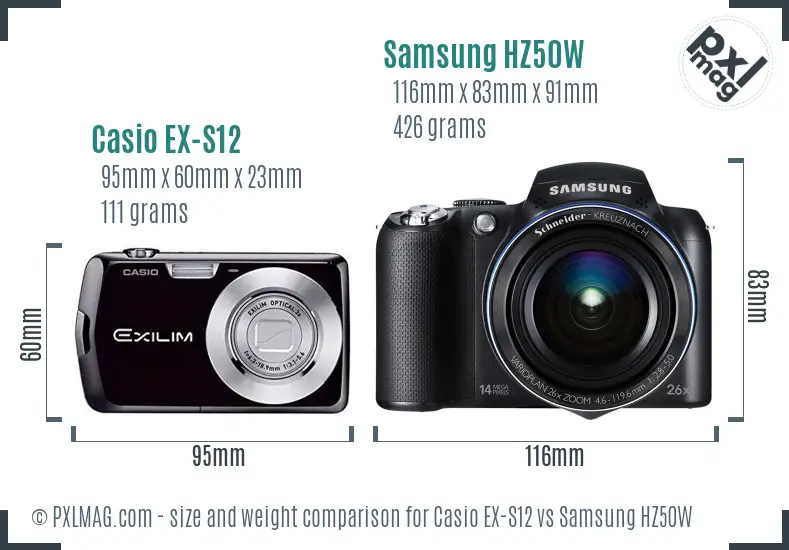 Casio EX-S12 vs Samsung HZ50W size comparison