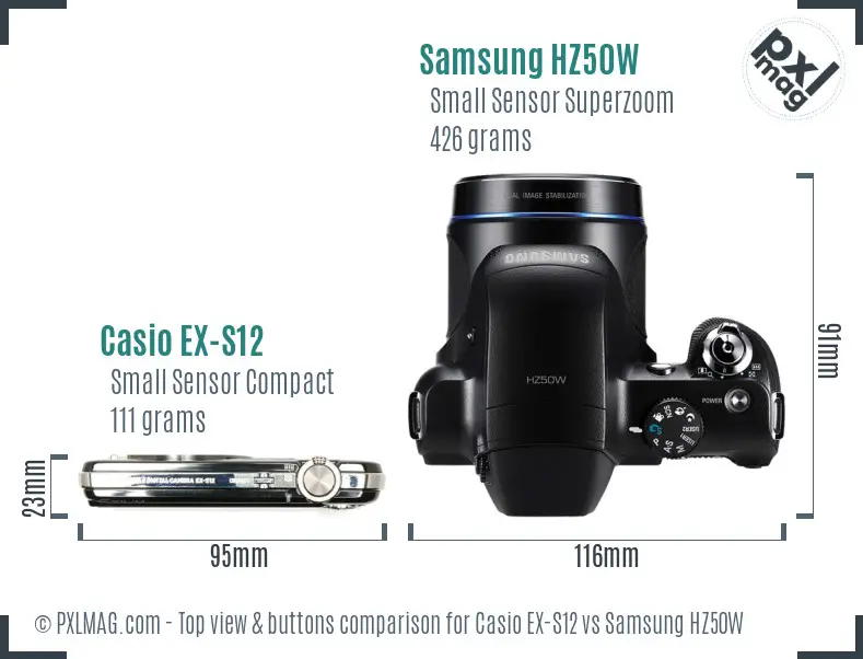 Casio EX-S12 vs Samsung HZ50W top view buttons comparison