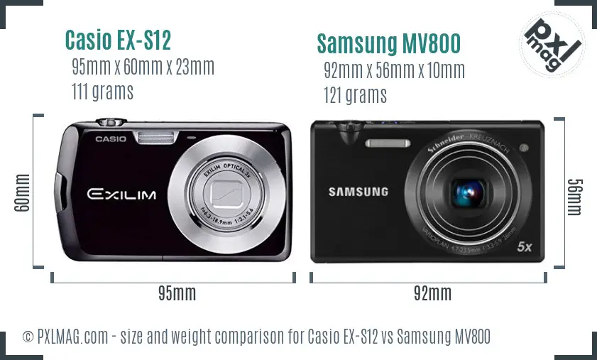 Casio EX-S12 vs Samsung MV800 size comparison