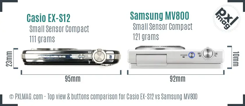 Casio EX-S12 vs Samsung MV800 top view buttons comparison