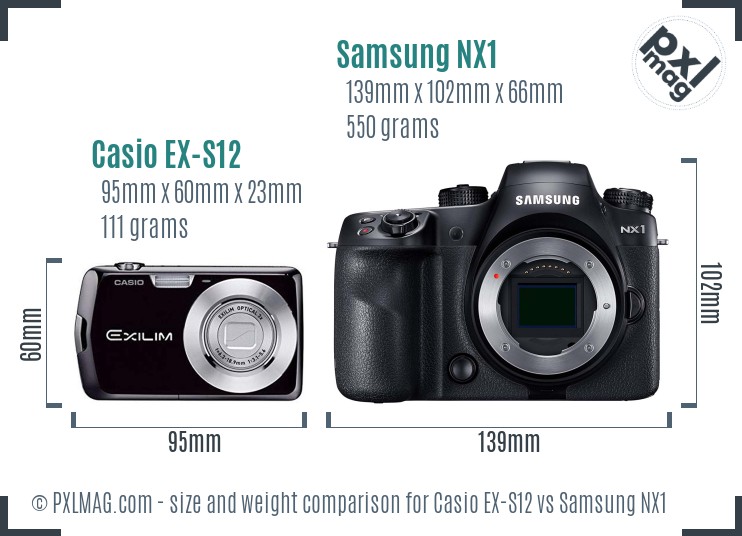 Casio EX-S12 vs Samsung NX1 size comparison