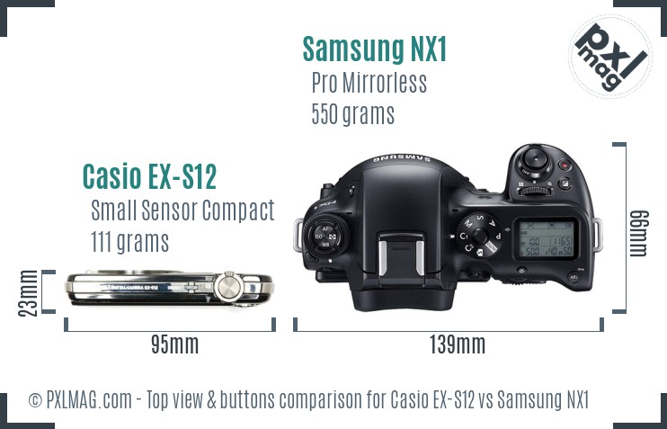Casio EX-S12 vs Samsung NX1 top view buttons comparison