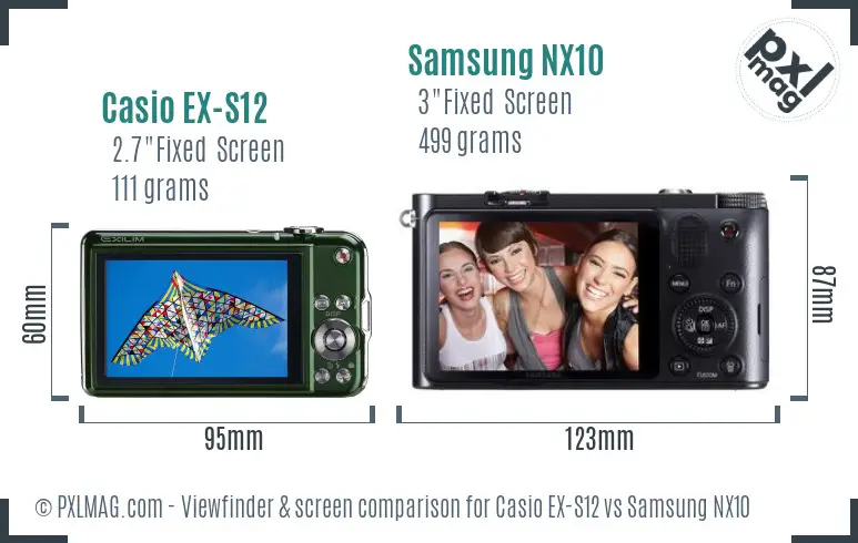 Casio EX-S12 vs Samsung NX10 Screen and Viewfinder comparison