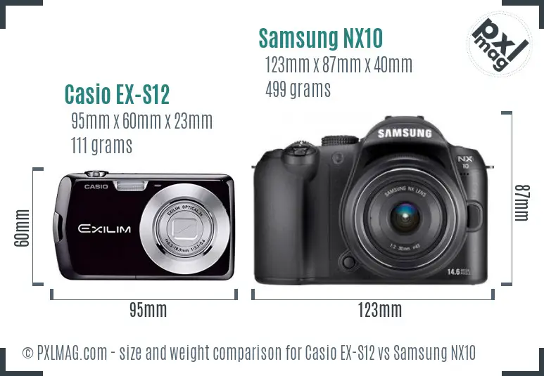 Casio EX-S12 vs Samsung NX10 size comparison