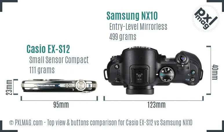 Casio EX-S12 vs Samsung NX10 top view buttons comparison