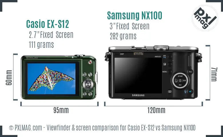 Casio EX-S12 vs Samsung NX100 Screen and Viewfinder comparison