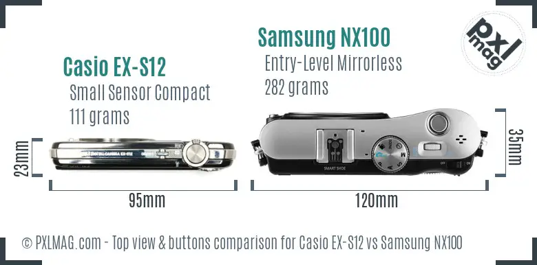 Casio EX-S12 vs Samsung NX100 top view buttons comparison