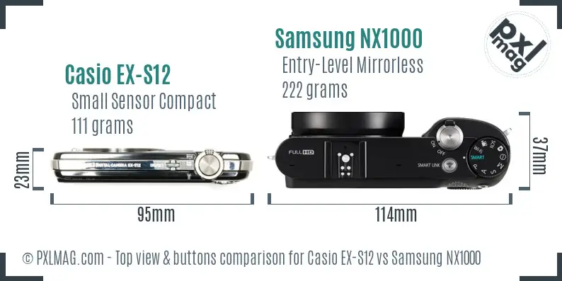 Casio EX-S12 vs Samsung NX1000 top view buttons comparison