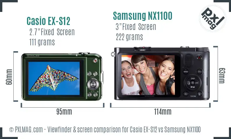 Casio EX-S12 vs Samsung NX1100 Screen and Viewfinder comparison