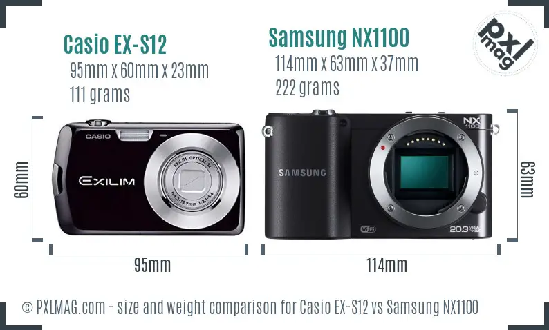 Casio EX-S12 vs Samsung NX1100 size comparison