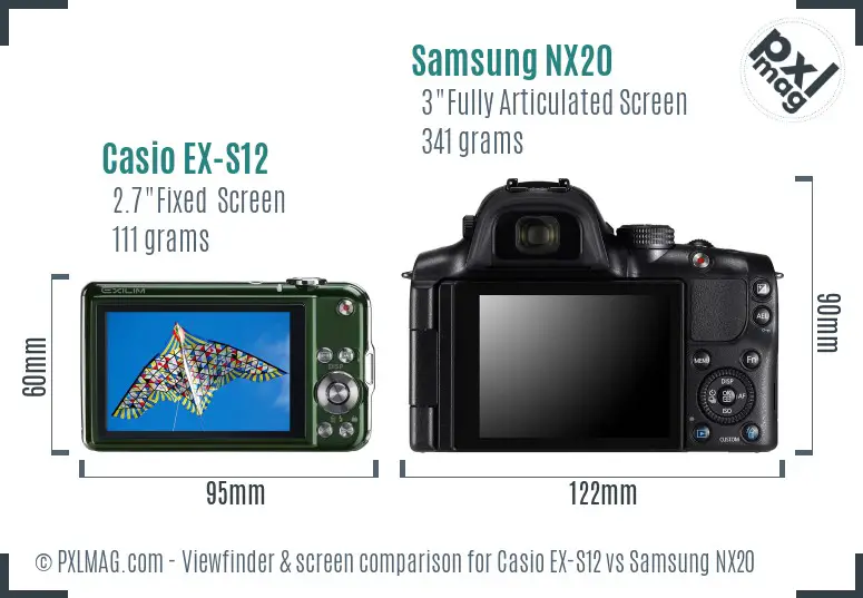 Casio EX-S12 vs Samsung NX20 Screen and Viewfinder comparison